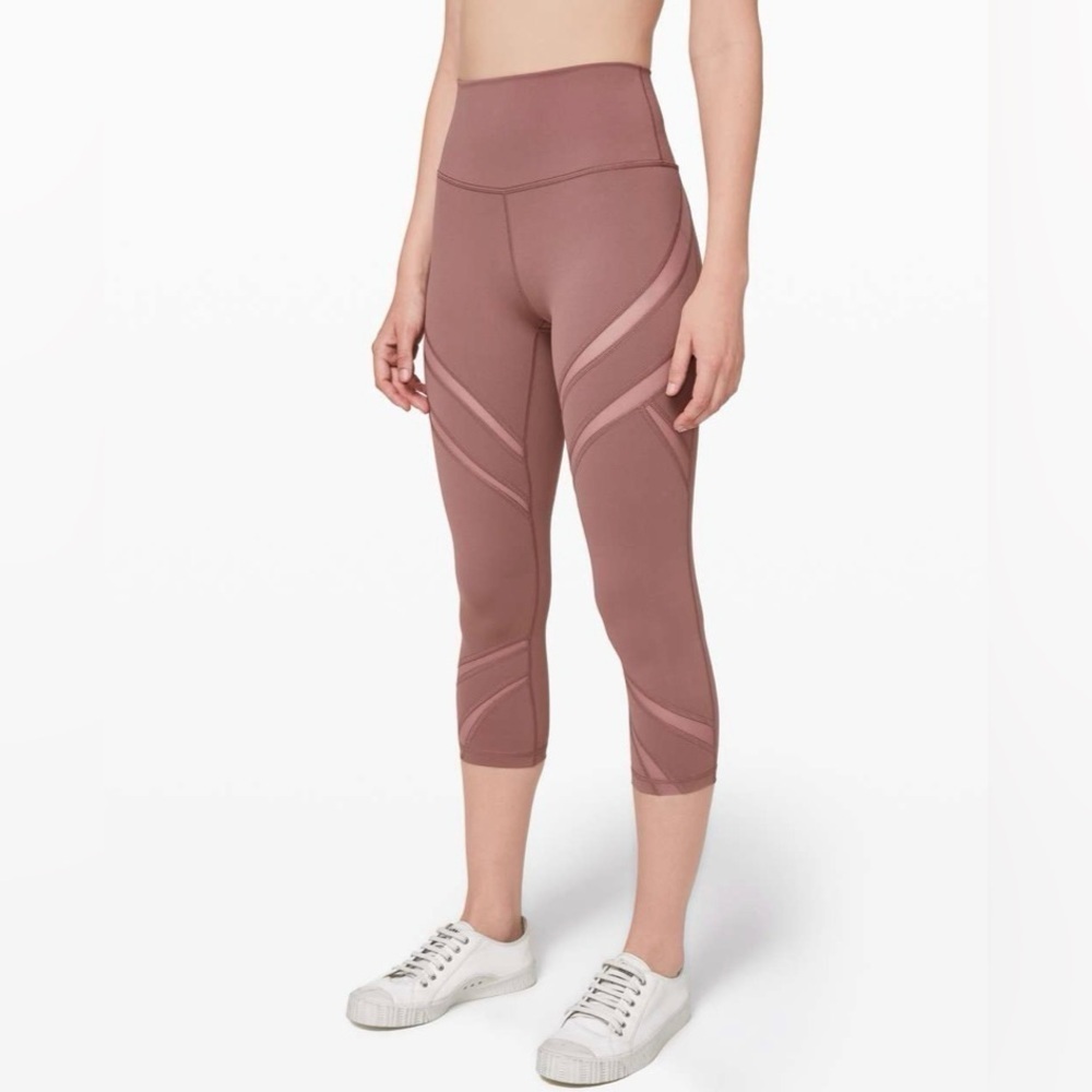 Lululemon Wunder Under High-Rise Crop 21" Mesh Red Dust Yoga Gym Leggings 4
